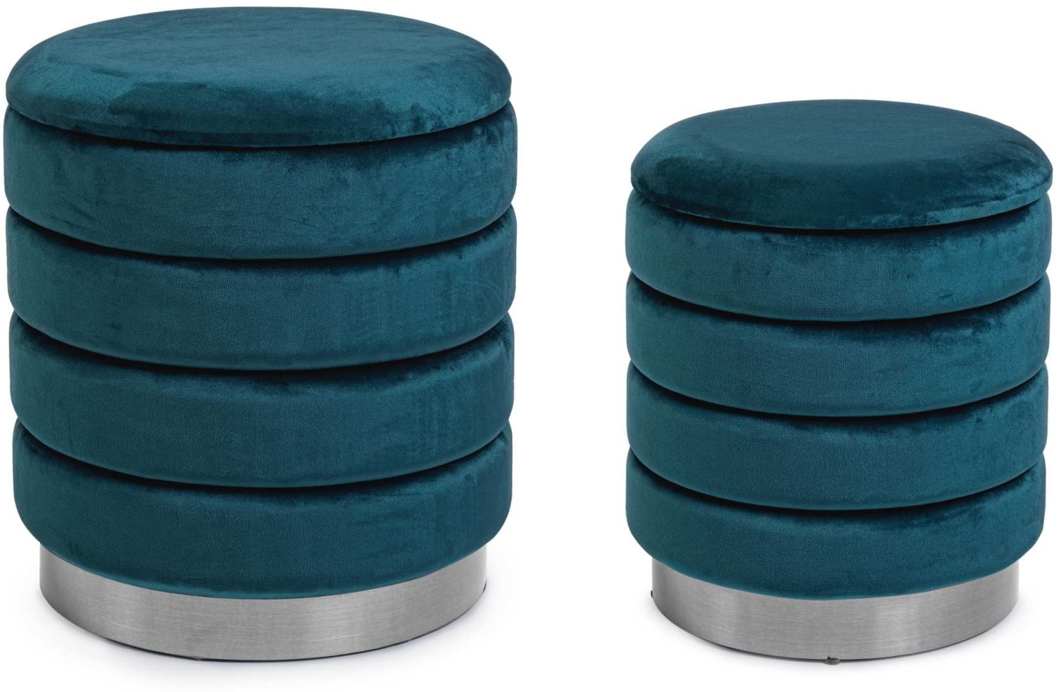 Pouf Darina 2er-Set in Samt-Optik, Blau, 36x36x38 cm / 40x40x44 cm Bild 1