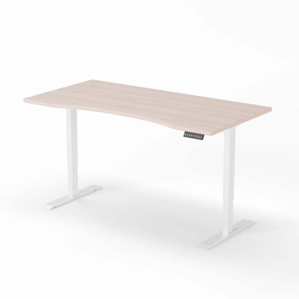 elektrisch höhenverstellbarer Schreibtisch CURVED 180 x 90 cm - Gestell Weiss, Platte Eiche Bild 1