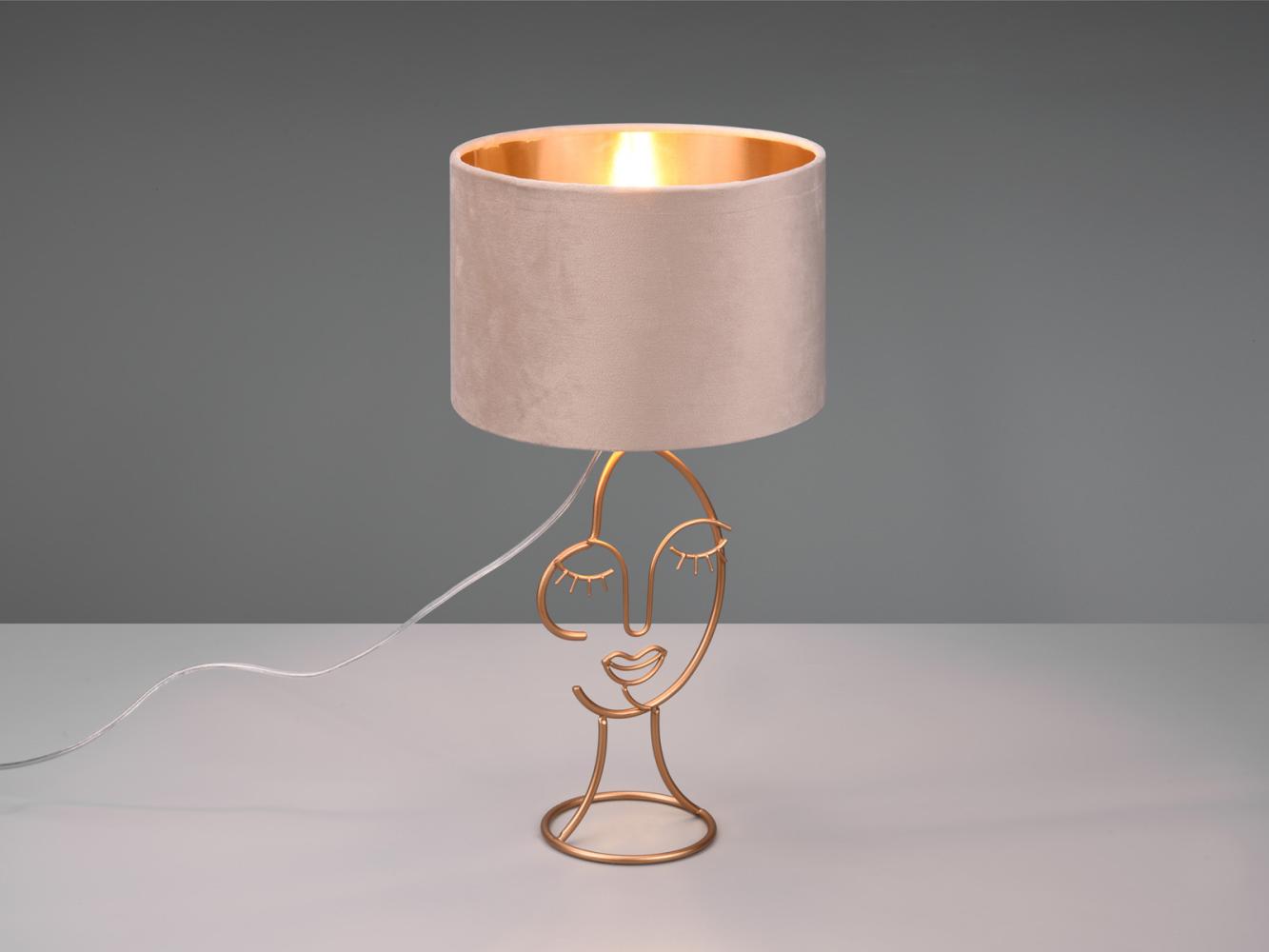 LED Tischleuchte Lampenschirm Samt in Beige Gold, Höhe 46cm Bild 1