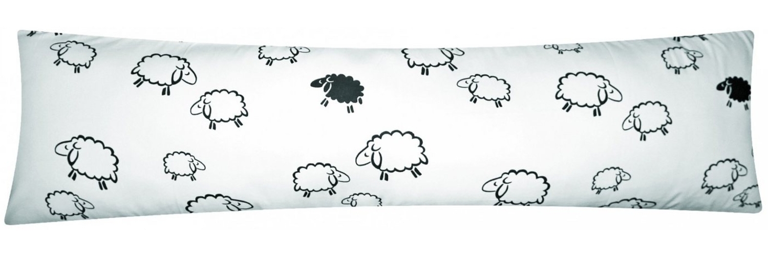 Heubergshop Seitenschläferkissenbezug, (1 Stück), 40x145cm Schafe Lämmer in Weiß und Schwarz 100% Baumwolle (99-2-B) Bild 1