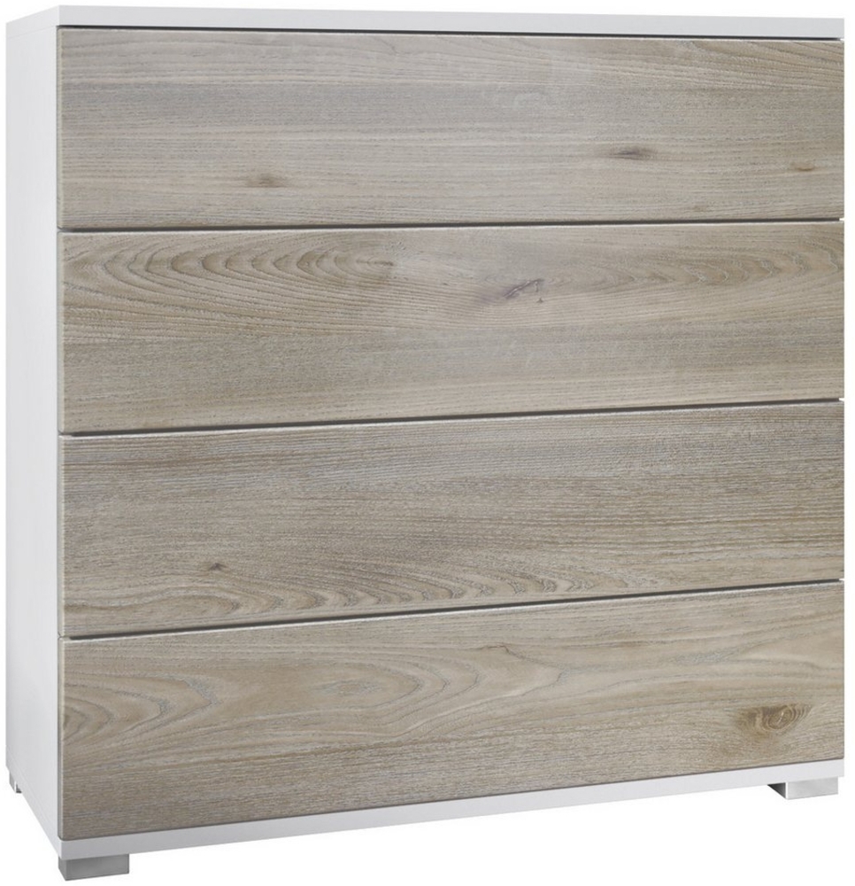 Vladon Kommode Pavos V3 (Sideboard, mit 4 Schubladen), Weiß matt/Eiche Nordic (76 x 76 x 35 cm) Bild 1