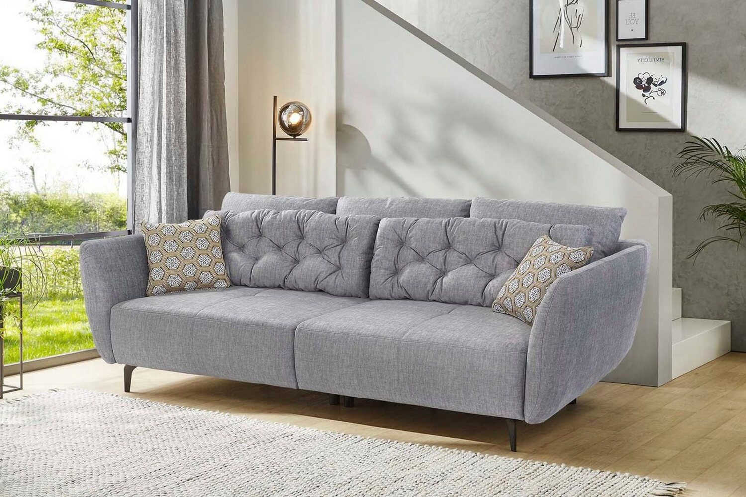 Jockenhöfer Gruppe Big-Sofa Spa, im Retrolook mit Wellenfederung, und frei im Raum stellbar, inkl. 7 Kissen Bild 1
