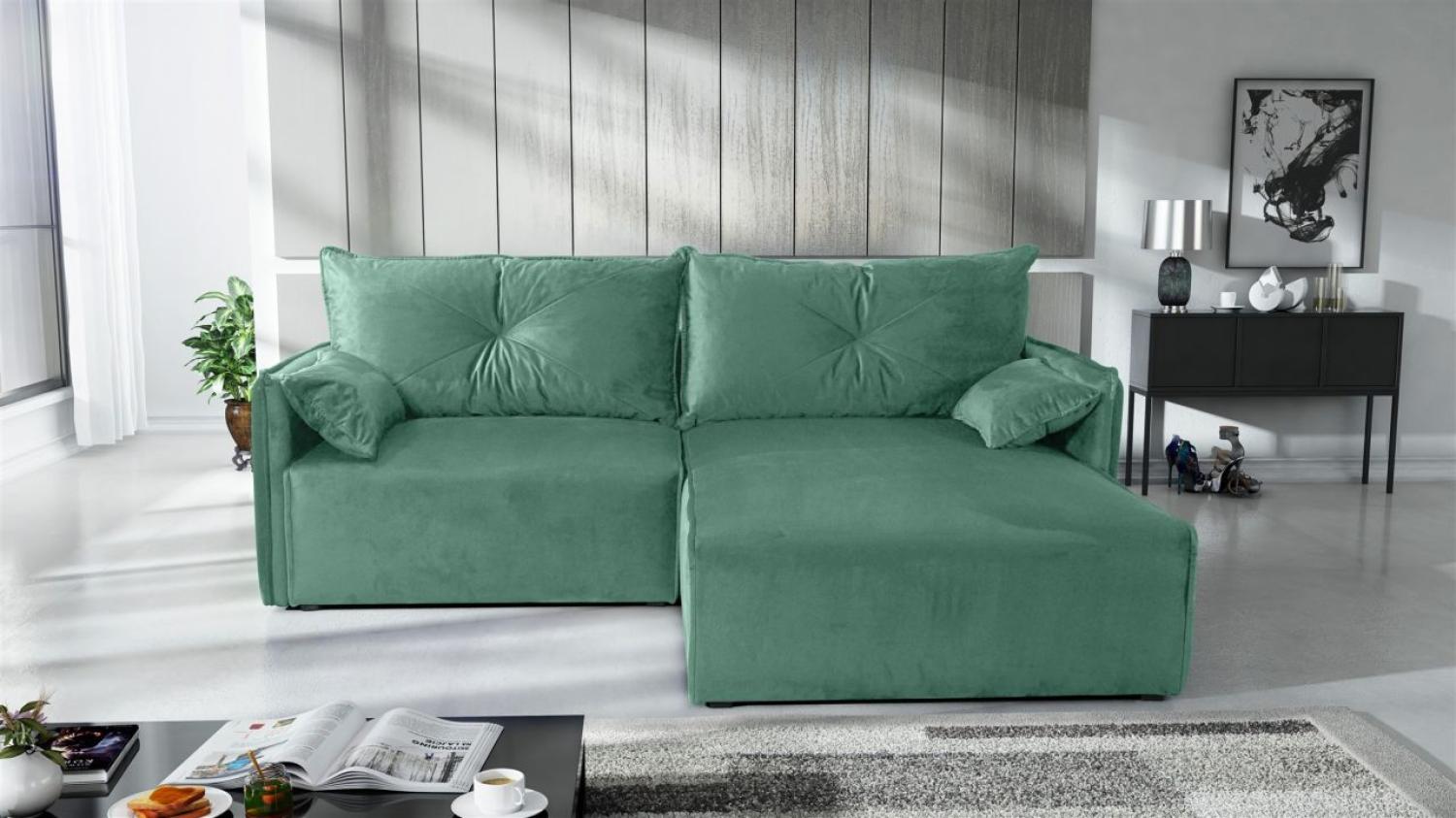 Ecksofa mit Schlaffunktion HUNTER XS in Stoff Royal Mintgrün Ottomane Rechts Bild 1