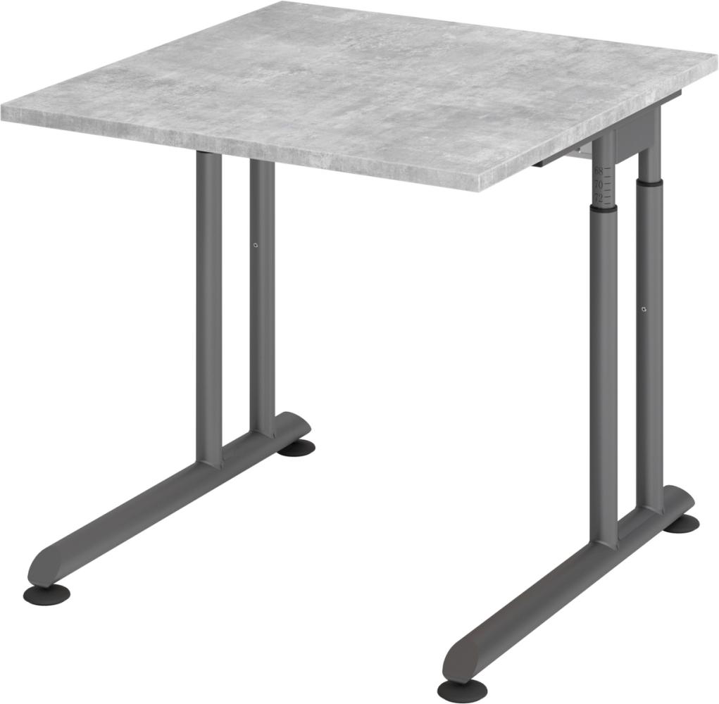 bümö höhenverstellbarer Schreibtisch Z-Serie 80x80 cm in Beton, Gestell in Graphit - PC Tisch klein für's Büro manuell höhenverstellbar, Computertisch verstellbar, ZS-08-M-G Bild 1