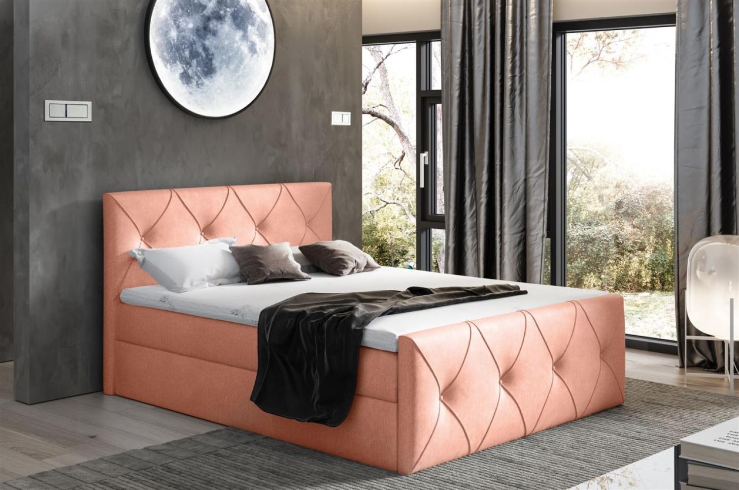 Boxspringbett Schlafzimmerbett LEWIS LUX 200x200cm in Stoff Monolith Salmon Bild 1