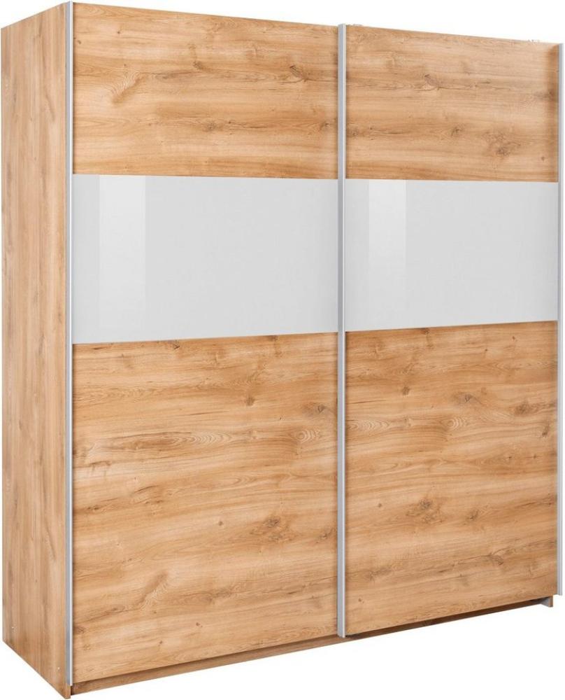 Schwebetürenschrank Bramfeld Kleiderschrank 180x64x198cm plankeneiche weißglas Bild 1