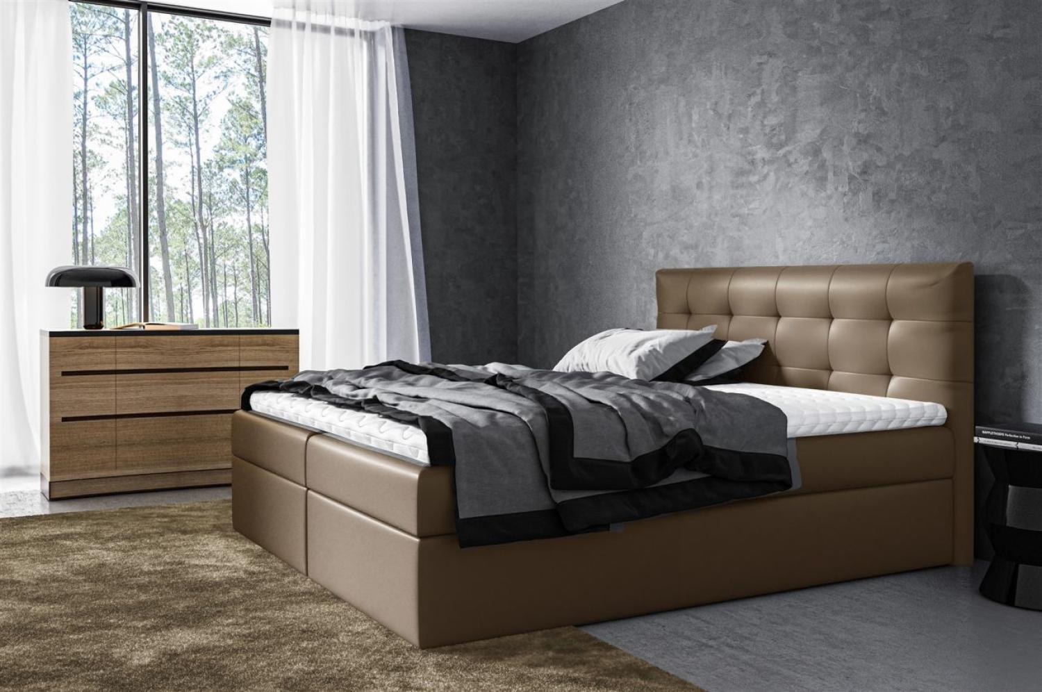 Boxspringbett Schlafzimmerbett VIDE XL, Braun, 200 x 220 cm, Kunstleder Bild 1