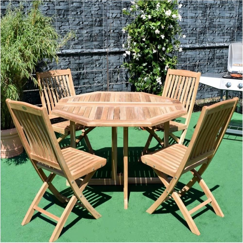 Teak Klapptisch Savona + 4 Teakstühle Ancona - 100 cm x 100 cm Bild 1