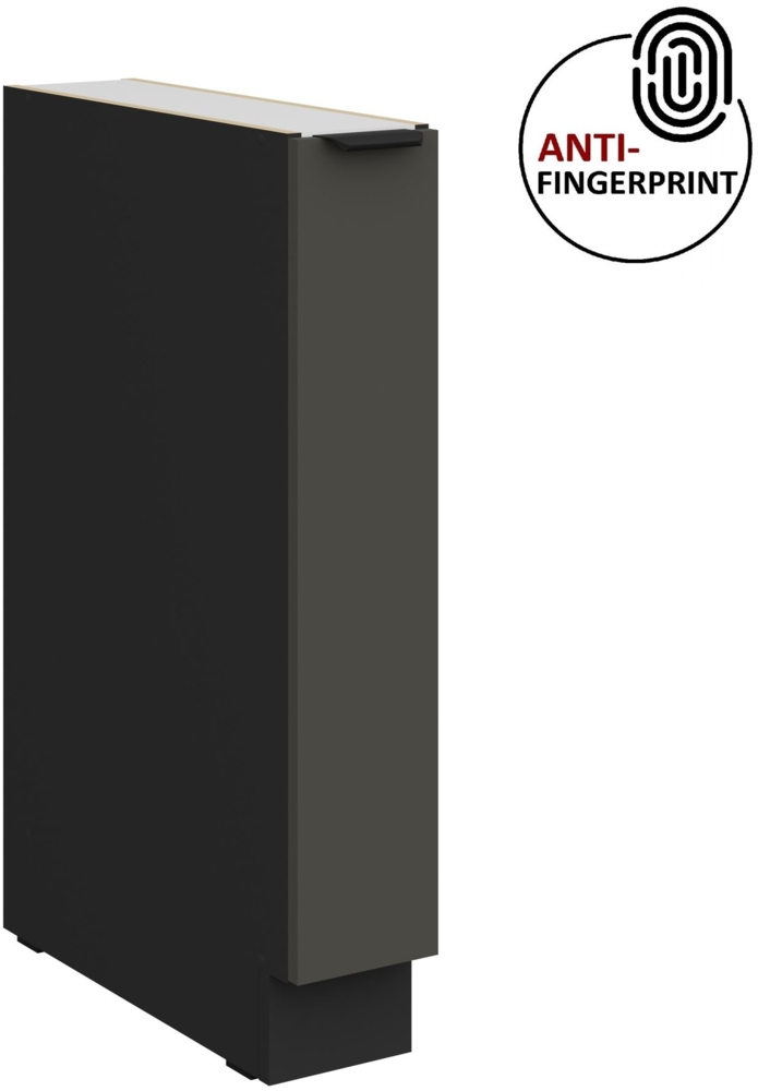 Küchen Unterschrank Schrankauszug 15 cm Küche ARIA Graphite ultra matt + Schwarz matt, hochwertige Fronten mit Anti Fingerprint Beschichtung Küchenzeile Küchenblock Bild 1