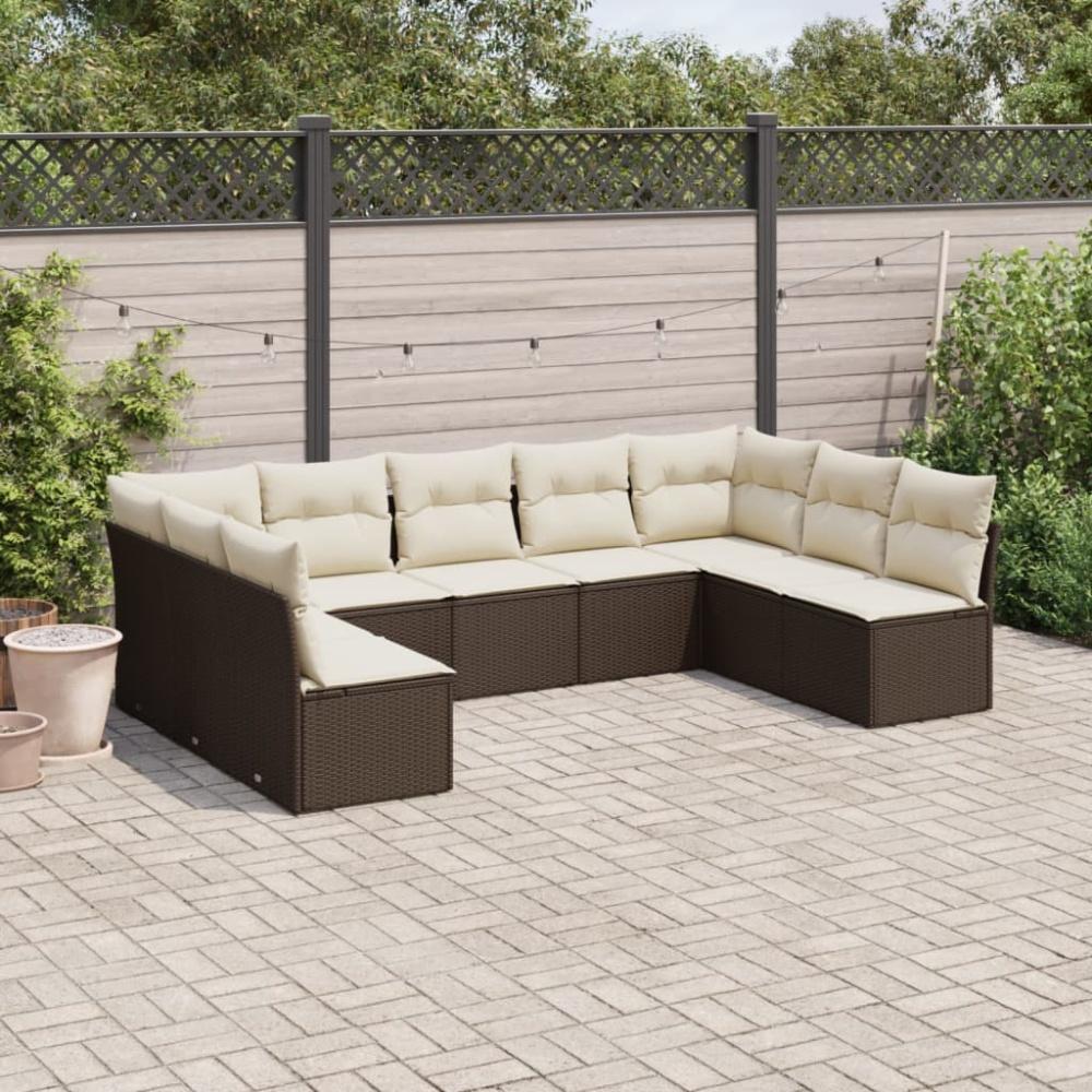 vidaXL 9-tlg. Garten-Sofagarnitur mit Kissen Braun Poly Rattan 3218073 Bild 1