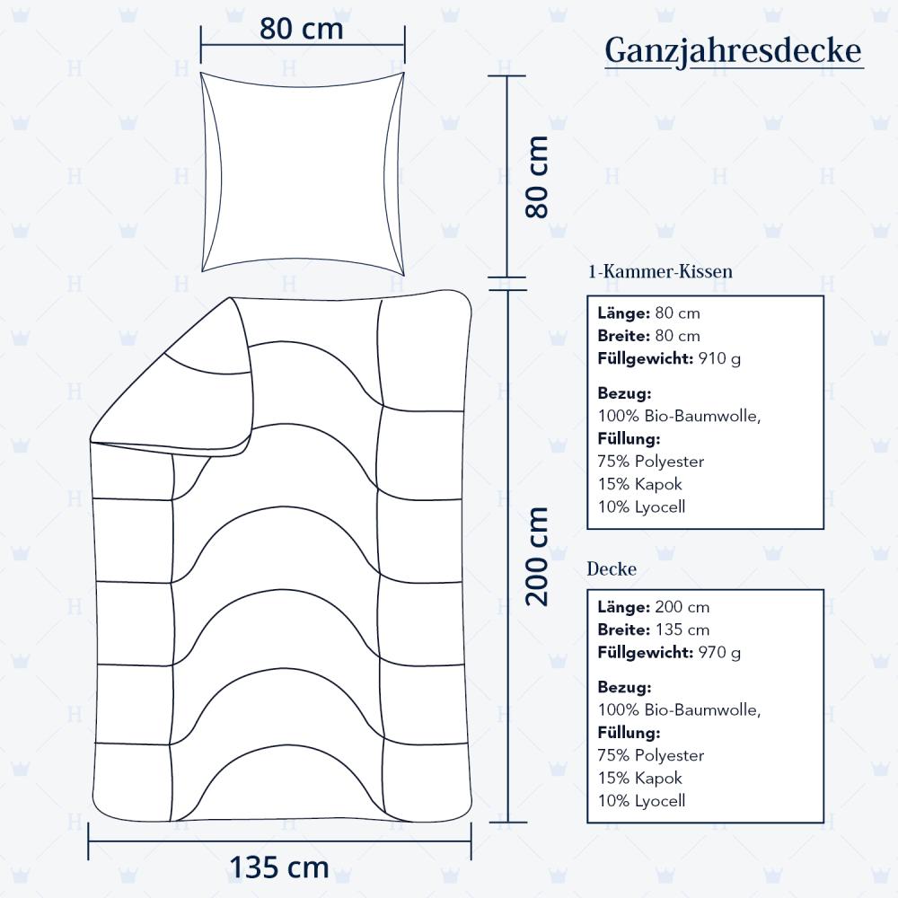 Heidelberger Bettwaren Bettdecke 135x200 cm mit Kissen 80x80 cm, Made in Germany | Ganzjahresdecke, Schlafdecke, Steppbett mit Kapok-Füllung | atmungsaktiv, hypoallergen, vegan | Serie Kanada Bild 1