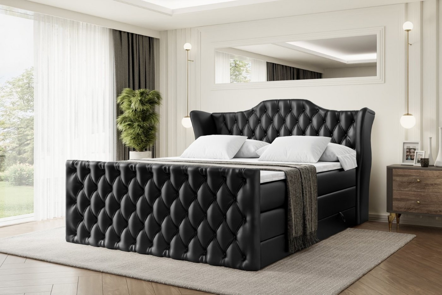 ALTDECOR Boxspringbett VILA-Z KING (Multipocket-Matratze H4, H3 Matratze Bonellfederung, Topper, Kopfteil), Doppelbett mit Fußteil Bild 1