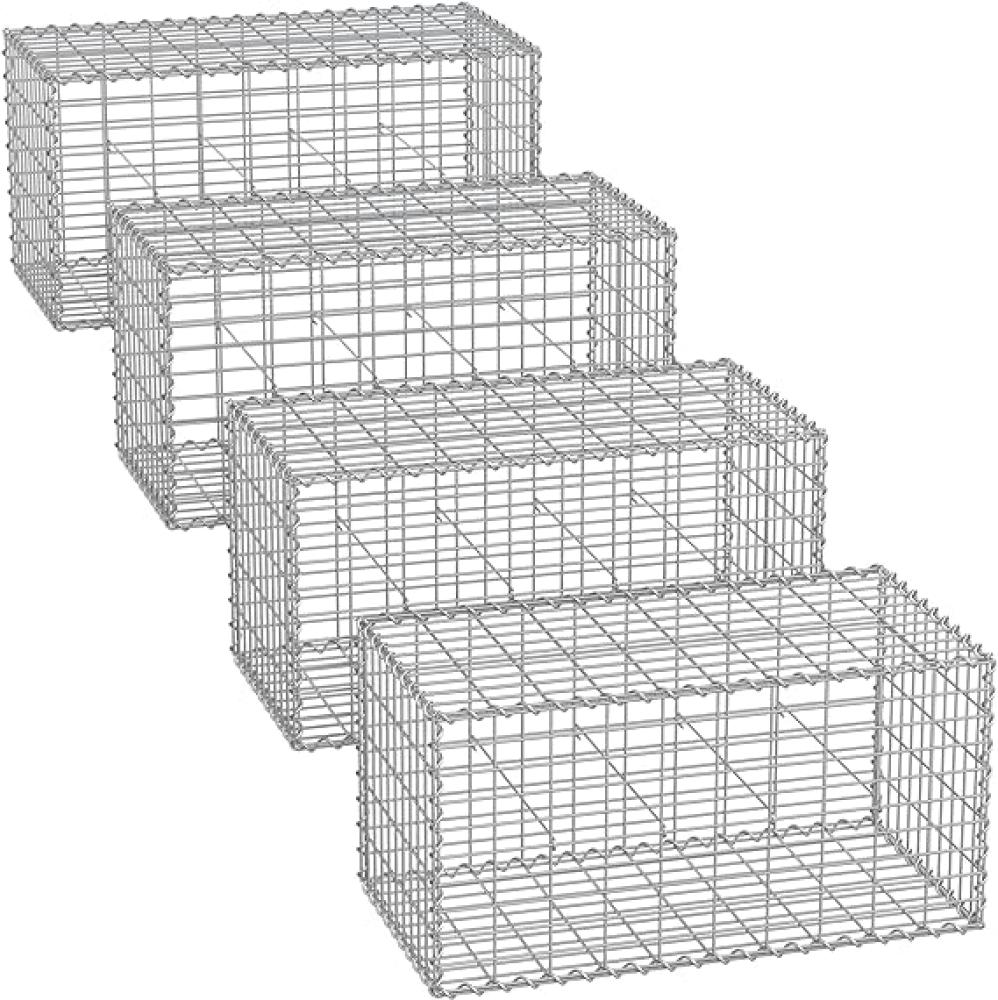 Gabionenkorb, 100 x 50 x 50 cm, 4er Set, Metall-Steinkorb mit 5 x 10 cm Maschenweite für Mauersteine, verzinkt, Steingabione Mauer, silber GGB455 Bild 1