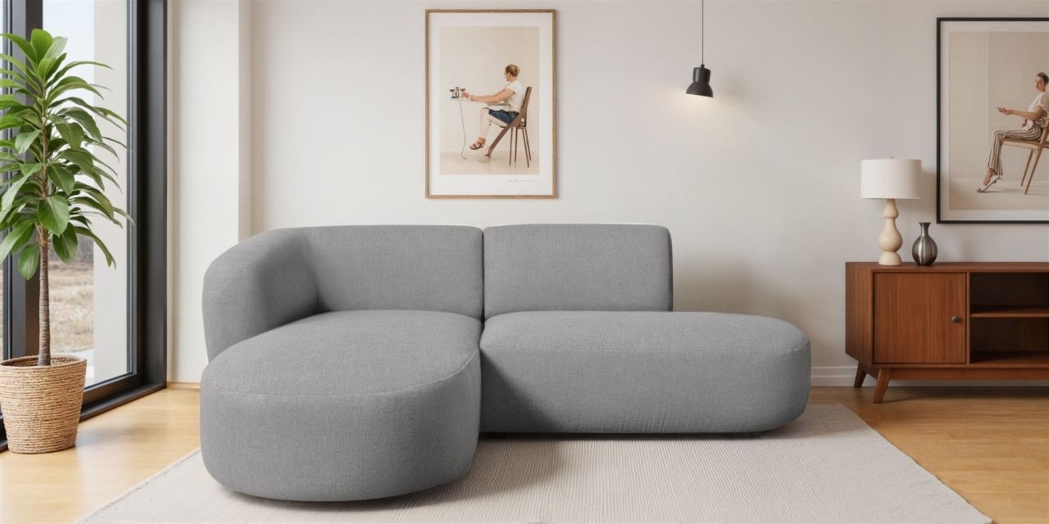 Ecksofa Designersofa BABETTE in Stoff Lins Grau Ottomane Links Bild 1