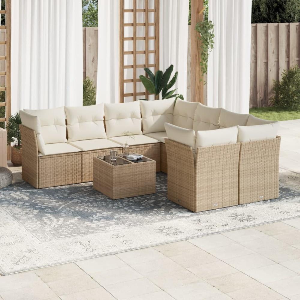 vidaXL 9-tlg. Garten-Sofagarnitur mit Kissen Beige Poly Rattan 3249157 Bild 1