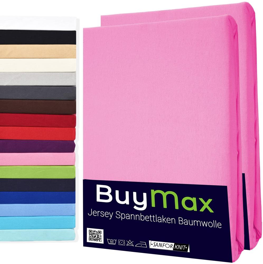 Buymax Spannbettlaken 70x140 cm Doppelpack 100% Baumwolle Kinderbett Spannbetttuch Baby Bettlaken Jersey, Matratzenhöhe bis 15 cm, Farbe Altrosa Bild 1