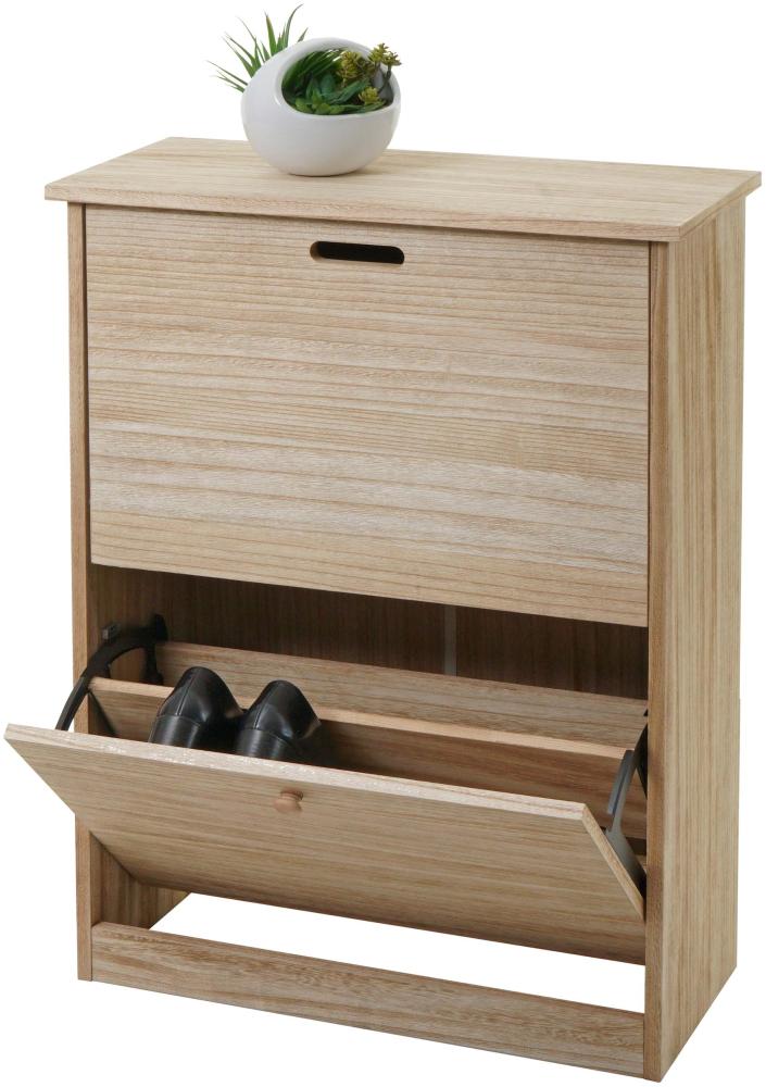 Schuhkipper HWC-K45, Schuhschrank Schuhregal, 81x60x25cm 2 Klappen, MDF aus Paulownia ~ naturbraun Bild 1