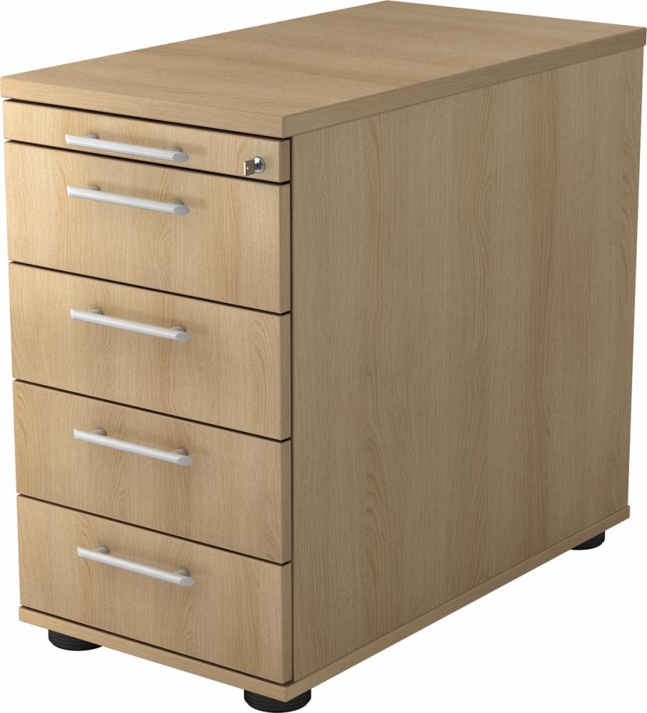 bümö Schreibtisch Schrank abschließbar, Schubladenschrank Holz in Eiche, Container mit Schubladen - Schubladen Schrank Büro, Schreibtisch Container od. Schreibtisch Kommode mit Relinggriffe, SC50-E-E-RE Bild 1