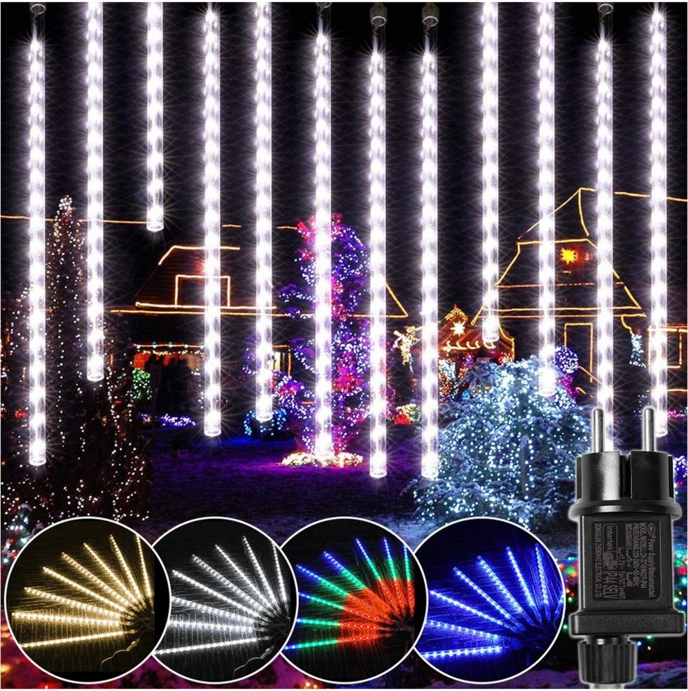 Rosnek LED-Lichterkette 30CM / 50CM LED Eiszapfen Lichterkette,Weihnachtsbeleuchtung Deko, 4 Farben, Warmweiß, Weiß, Mehrfarbig, Blau, 8 Röhren Bild 1