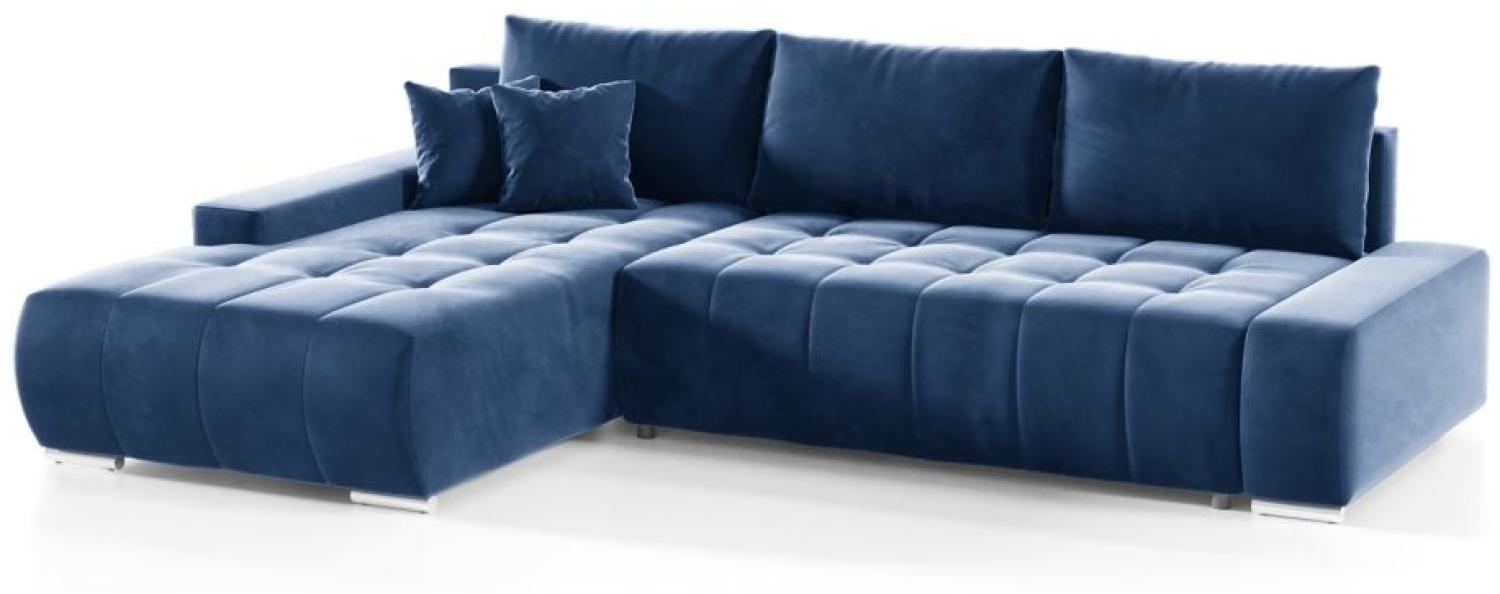 Ecksofa Sofa mit Schlaffunktion VOGAR Stoff Monolith Blau Ottomane Links Bild 1