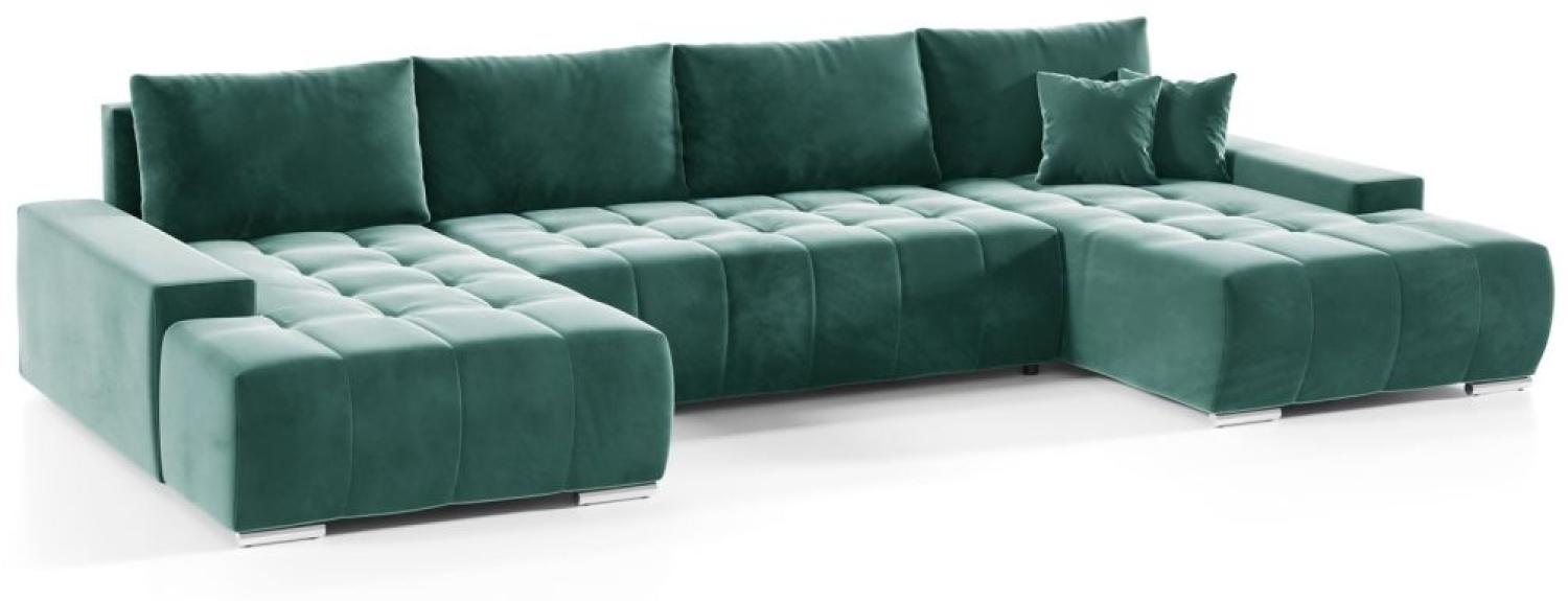 Wohnlandschaft Sofa mit Schlaffunktion VOGAR Stoff Monolith Grün Bild 1