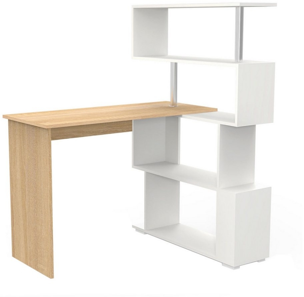 Mondeer Eckschreibtisch Schreibtisch, mit 360 Grad Drehbarem Bücherregal 157 x 45 x 130,5 cm Bild 1