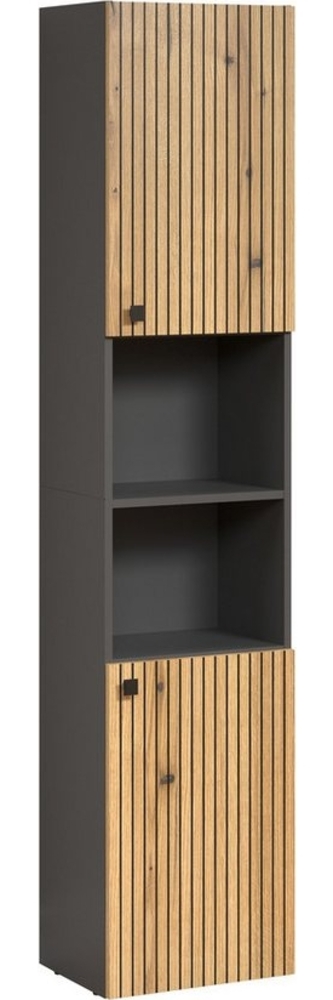 welltime Hochschrank Amrum (1-St) Breite 40cm, geräumiger Hochschrank Eiche Rillenoptik Badschrank Bild 1