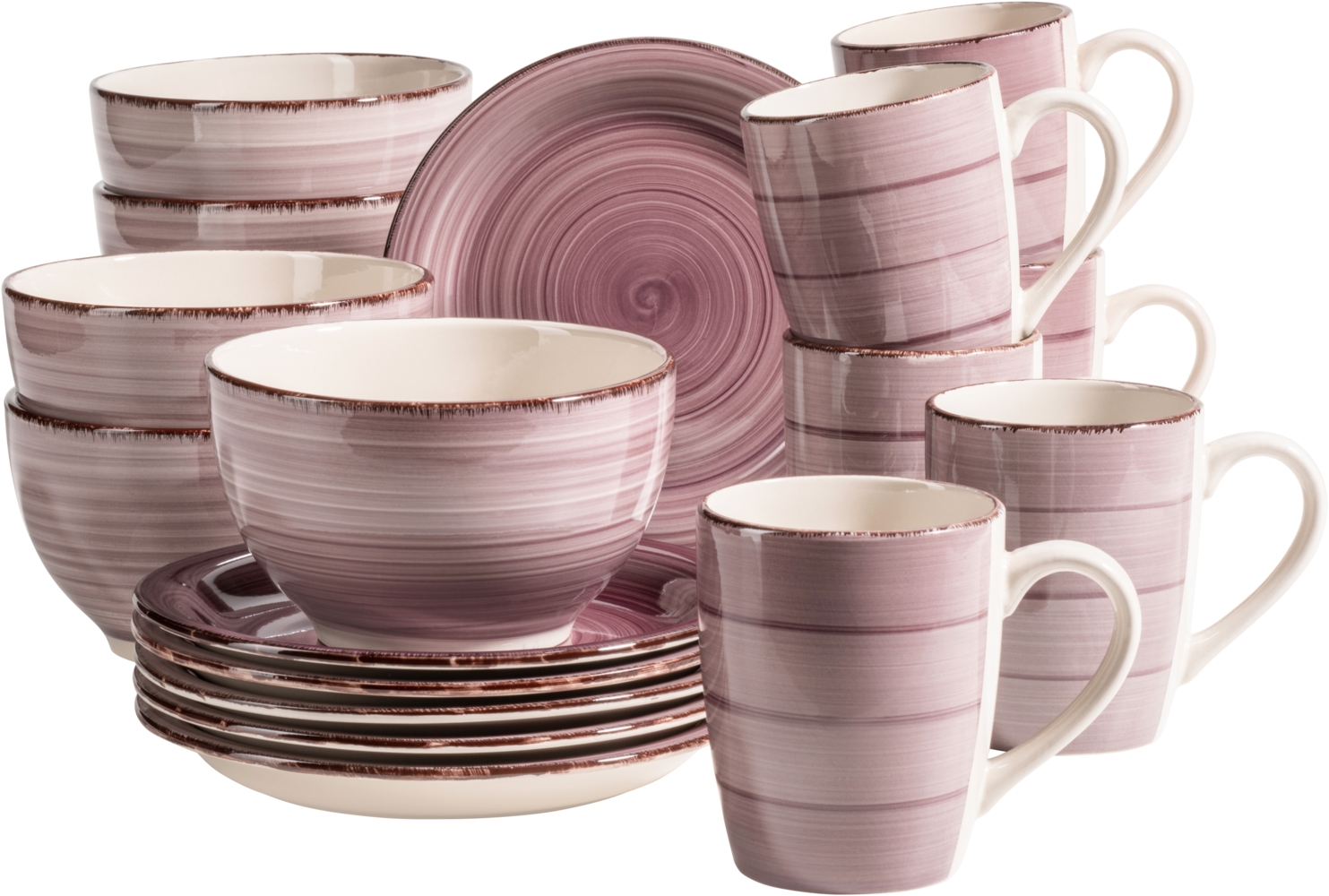 Frhstck-Service fr 6 Personen im Vintage Look, handbemalte Keramik, 18-teiliges Geschirr-Set, im Lila Farbton Berry Bild 1