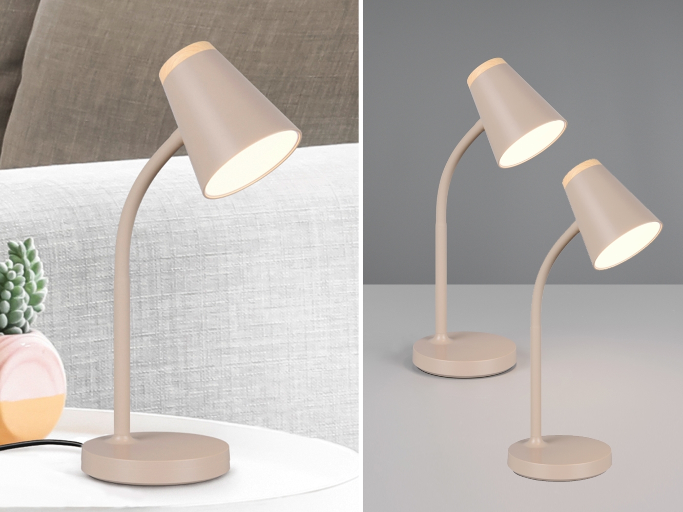 2er SET LED Schreibtischlampen Beige flexibel biegsam, Höhe 36cm Bild 1