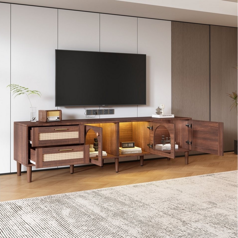 HAUSS SPOLE TV-Schrank mit 2 Schubladen, 3 Tür, LED-Beleuchtung, für 80-Zoll-Fernseher,braun Bild 1