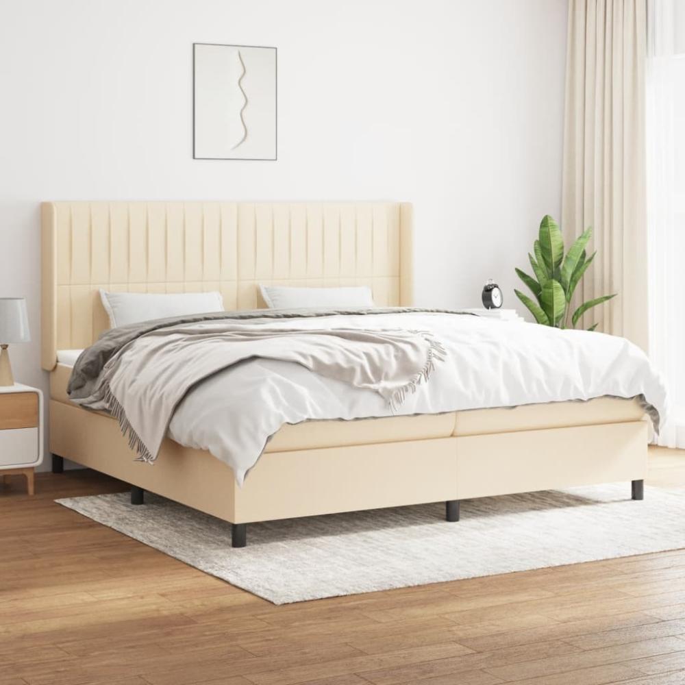 vidaXL Boxspringbett mit Matratze Stoff Creme 200 x 200 cm, Härtegrad: H2 [3131622] Bild 1