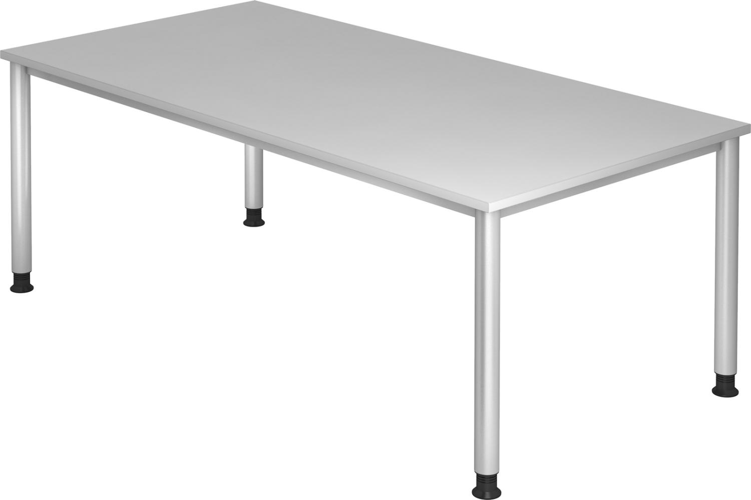 bümö höhenverstellbarer Schreibtisch H-Serie 200x100 cm in grau, Gestell in Silber - großer PC Tisch für's Büro manuell höhenverstellbar, Computertisch verstellbar, HS-2E-5 Bild 1