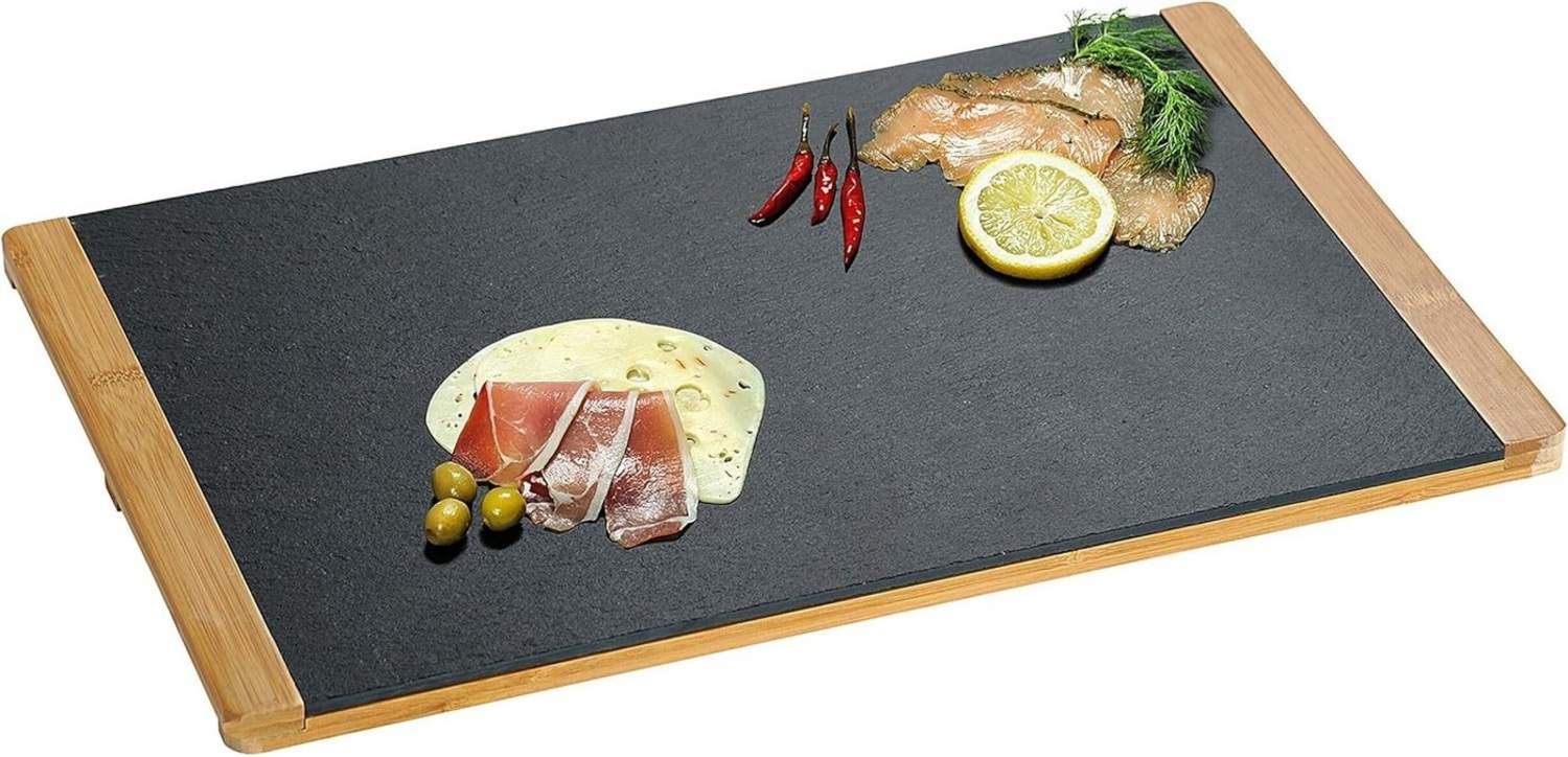 Buffetplatte aus Schiefer mit Bambusrahmen - 45 x 30cm Bild 1