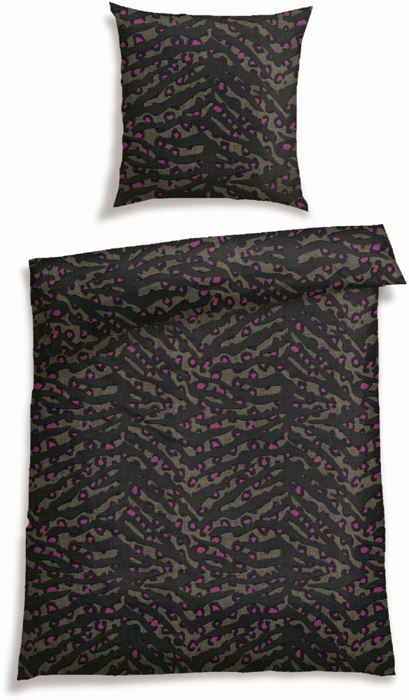 Schiesser Bettwäscheset Roan - Baumwollsatin - 2-teilig - 135 x 200 cm - Schwarz-Oliv Bild 1