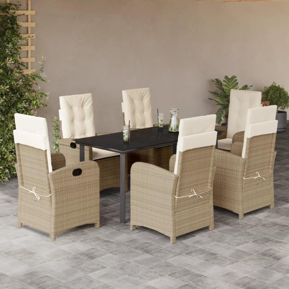 vidaXL 7-tlg. Garten-Essgruppe mit Kissen Beige Poly Rattan 3212386 Bild 1
