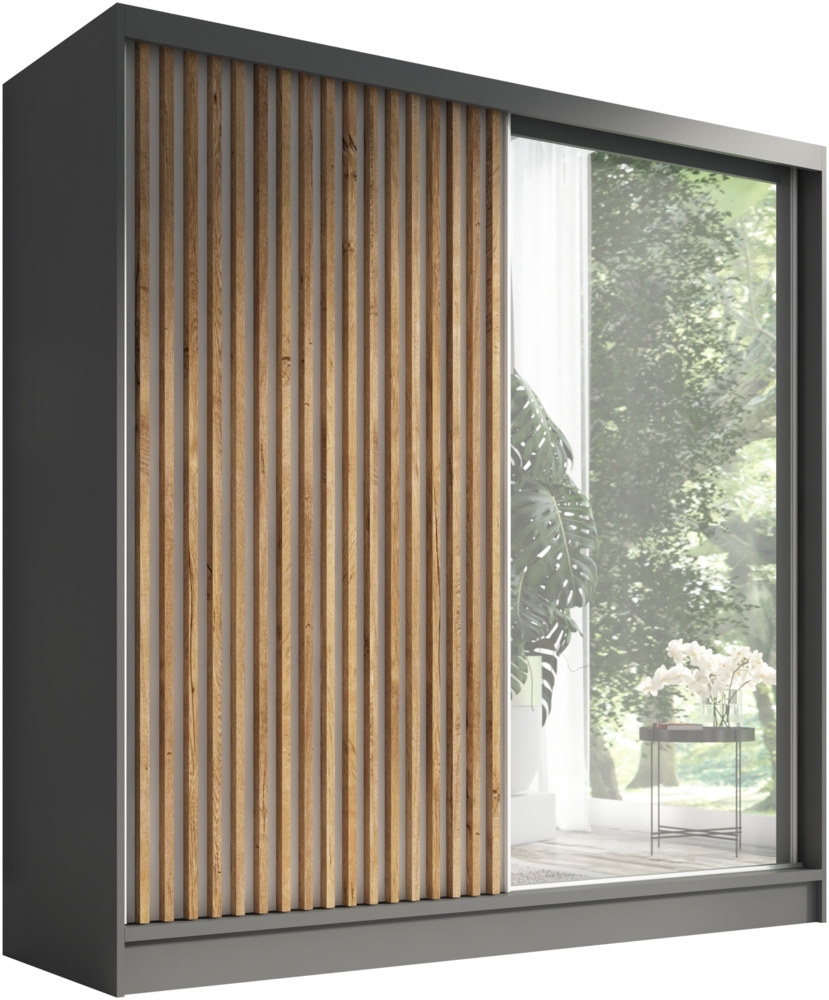 A&J MöbelLand Schwebetürenschrank LINA mit 3 Schubladen, 3D-Lamellen und Spiegel Bild 1