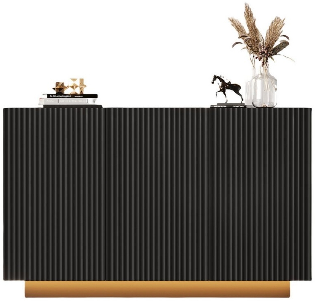 OKWISH Sideboard Vertikale Streifen Anrichte (Kommode, Anrichte, Wohnzimmerschrank, Aufbewahrungsschrank, 1 St, 3 Türen), Marmor Optik, mit LED-Beleuchtung Bild 1