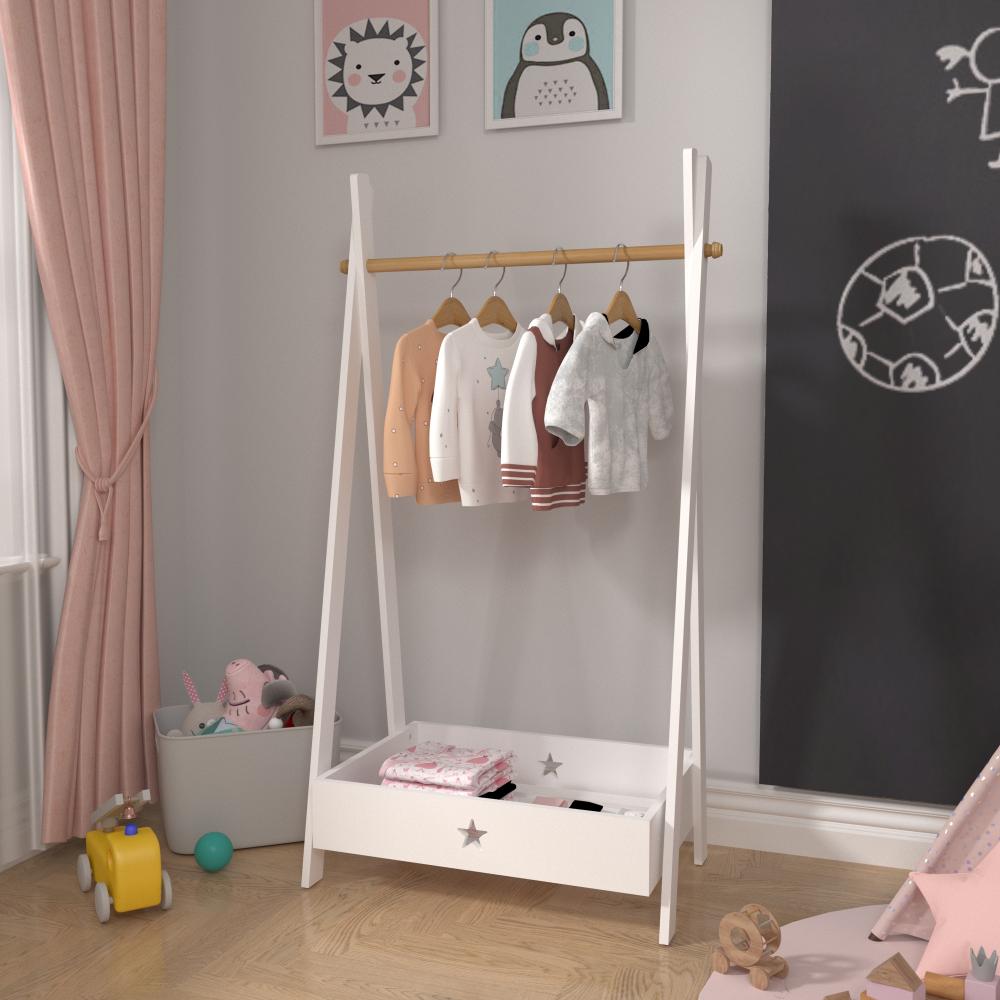 [en. casa] Kinder-Garderobe Laxe, (HxTxB): 126 x 43 x 73 cm, Weiß/Natur Bild 1