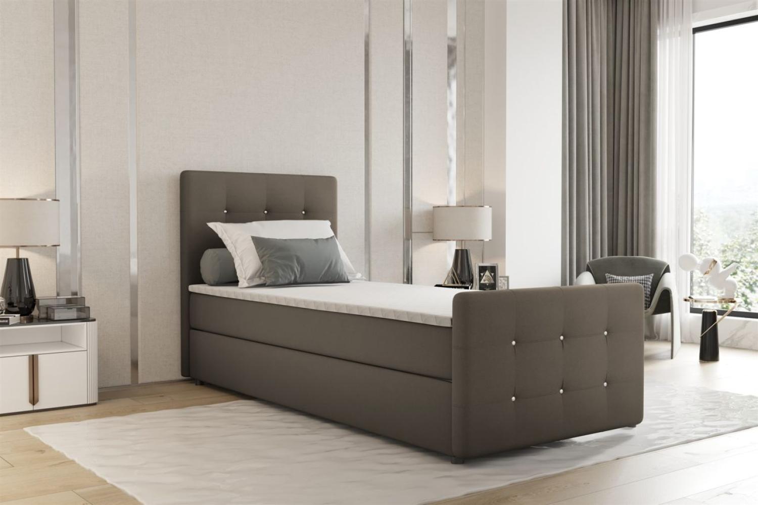 Boxspringbett Bett MARKOS 100x220cm Bettkasten Seite Links Taupe inkl. Topper Bild 1