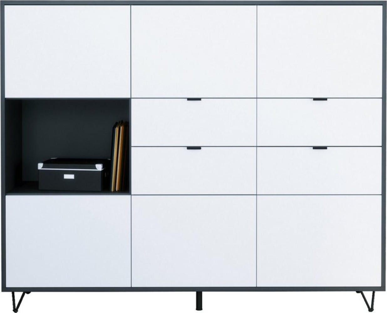Vladon Highboard Marino V2 (Highboard mit 6 Türen Weiß matt, 4 Schubladen Weiß matt, Made in Germany), Korpus Anthrazit matt (152,5 x 125,5 x 37 cm) Bild 1