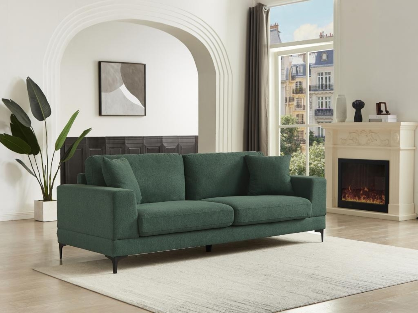 Vente-unique - Sofa 3-Sitzer - Strukturstoff - Grün - JAMOLO Bild 1