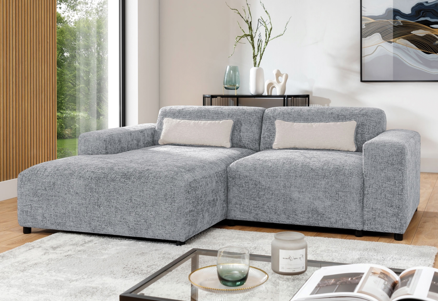 AX LIVING Ecksofa Hellgrau Jughlio, 240cm modern & funktional L Bild 1