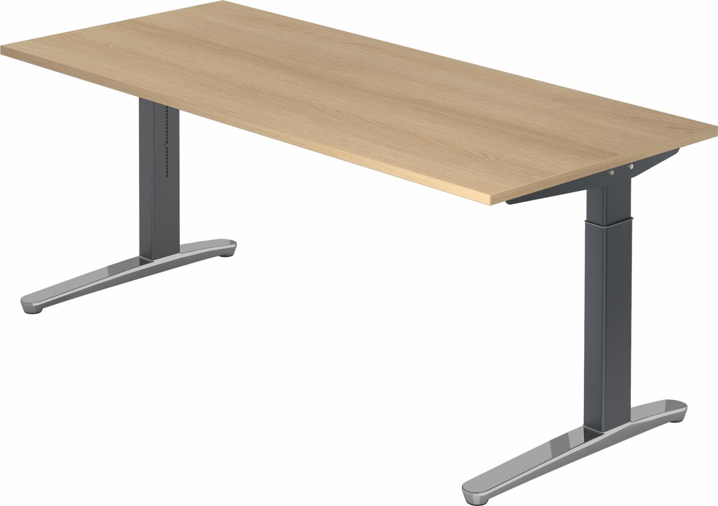 bümö® Design Schreibtisch XB-Serie höhenverstellbar, Tischplatte 200 x 100 cm in Eiche, Gestell in graphit/alu poliert Bild 1