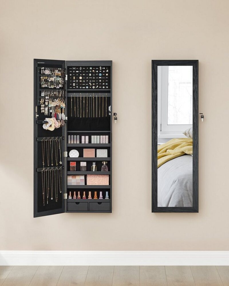 Songmics 'JJC093B01' Schmuckschrank mit Spiegel, Holz, schwarz, 37 x 10 x 120 cm Bild 1
