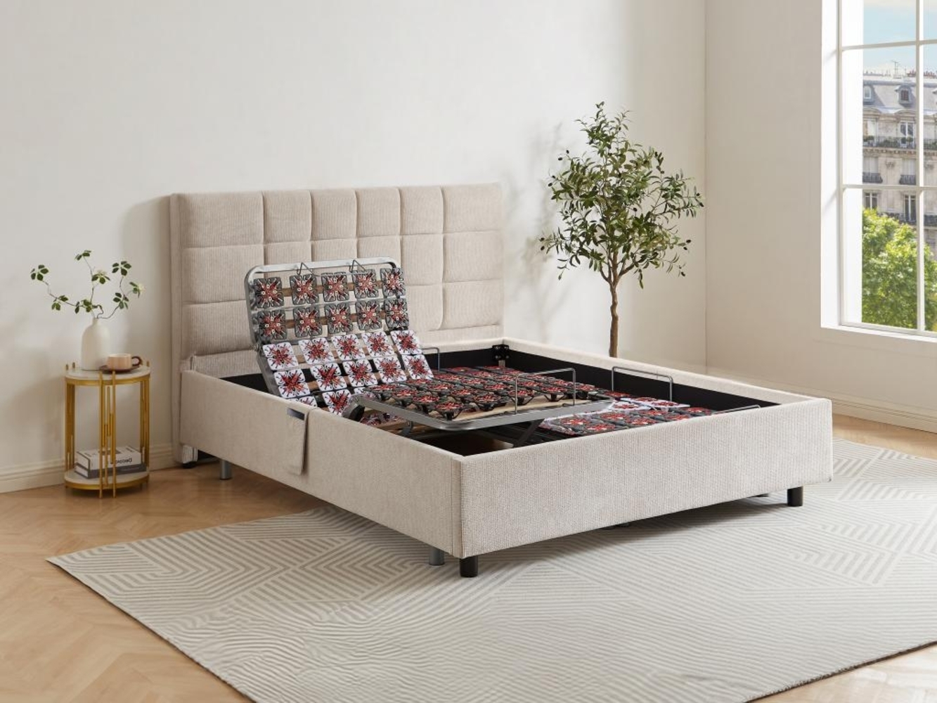 Dekoratives Bettgestell mit elektrischer Relaxfunktion - 2 x 78 Teller - 2 x 90 x 200 cm - Stoff - Beige - PITUS von YSMÉE Bild 1