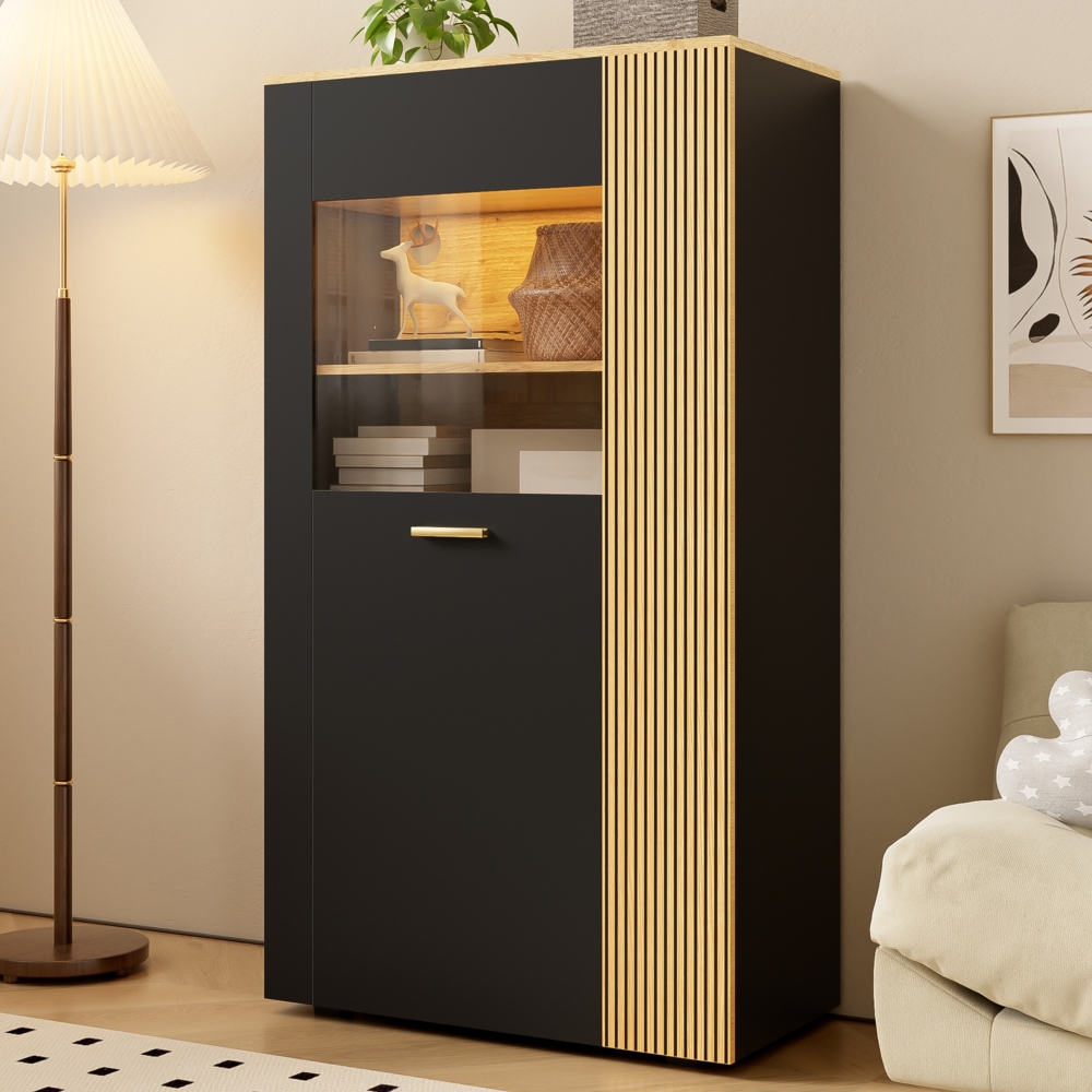 Modernes Aufbewahrungsschrank 146 x 40 x 80 cm mit 16-Farben LED-Beleuchtung und Glasfront Bild 1