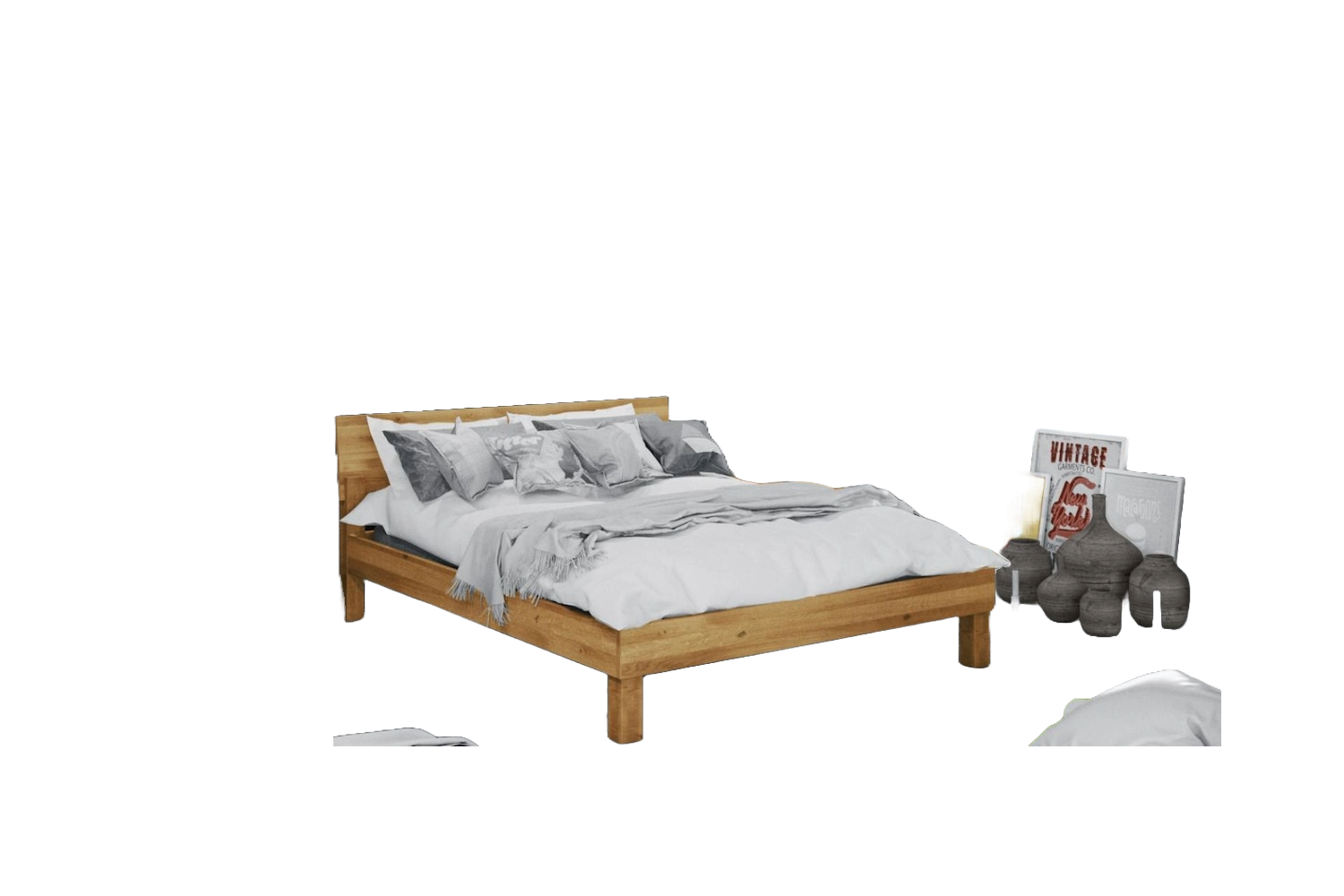 Bett Ringo 1 Sonderlänge 90x210 Wildeiche massiv m. Holzkopfteil und Holzbeinen Bild 1