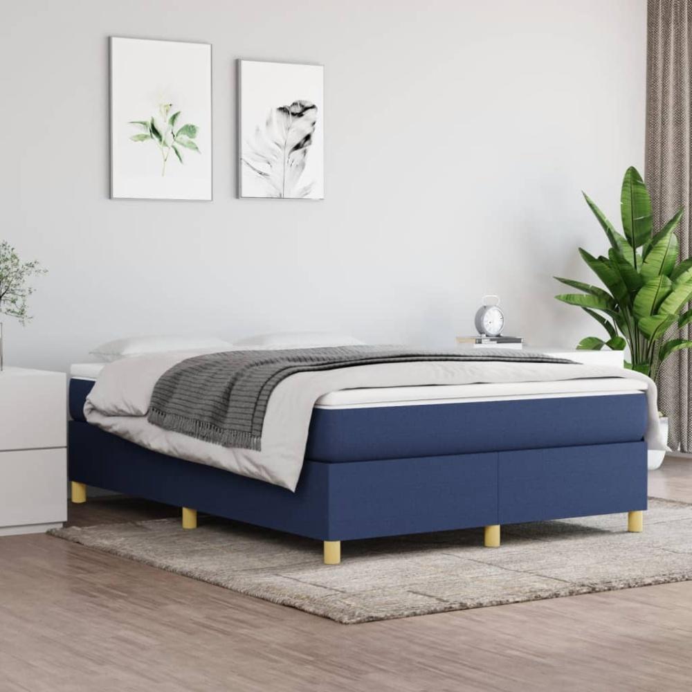 vidaXL Boxspringbett mit Matratze Blau 140x200 cm Stoff 3144528 Bild 1