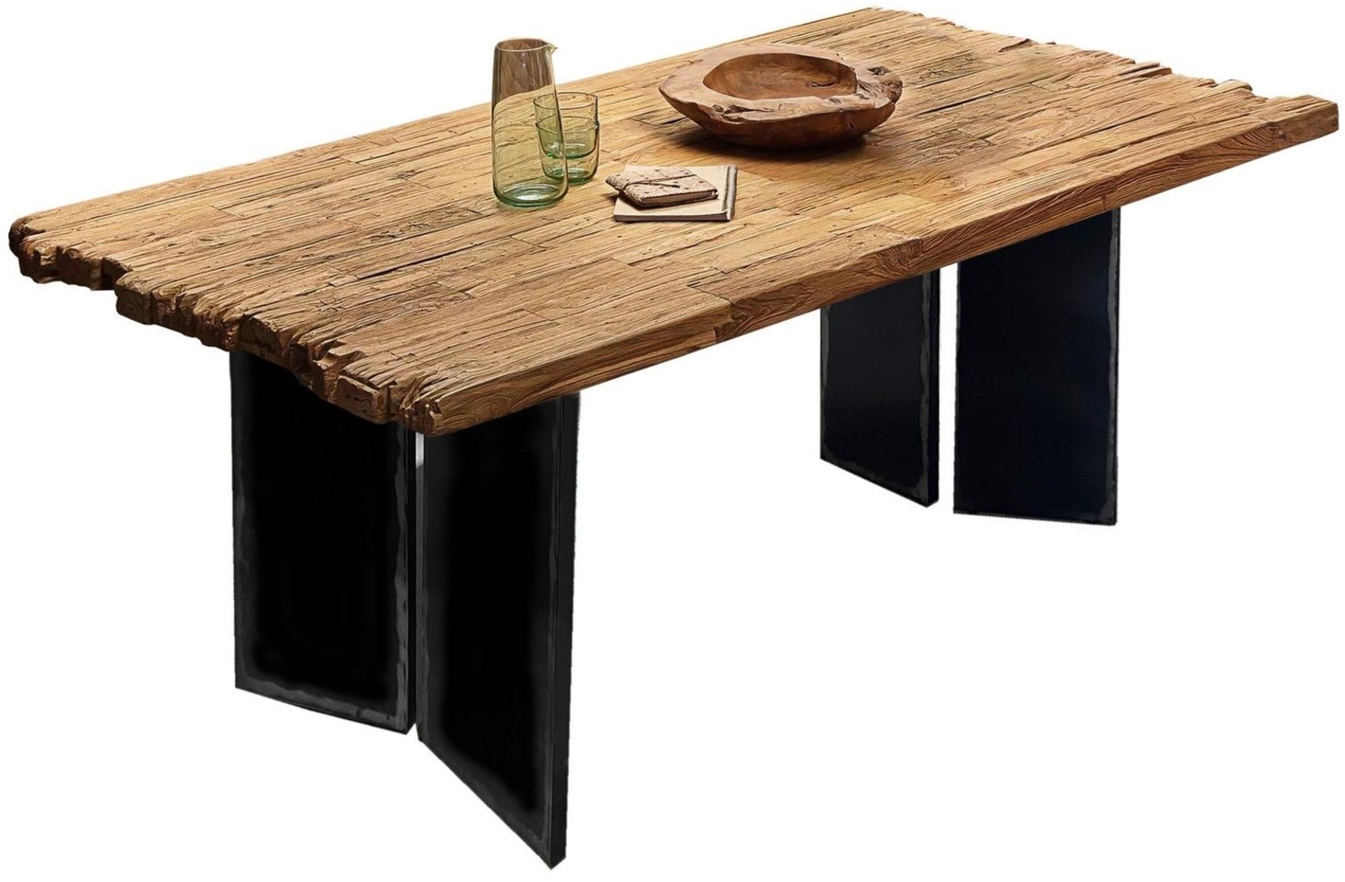 Esstisch TOPS & TABLES 100 x 180 x 77 cm recyceltes Teak Metall Natur Schwarz Bild 1