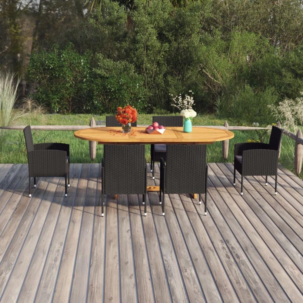 vidaXL 7-tlg. Garten-Essgruppe Poly Rattan Schwarz 3070776 Bild 1